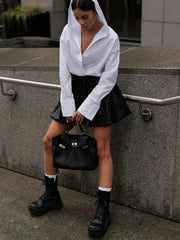 Loose White Hooded Long Sleeve Top