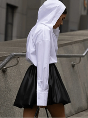 Loose White Hooded Long Sleeve Top