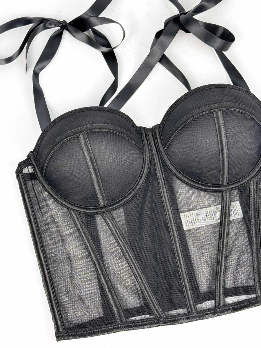 Mesh Corset Halter Crop Top