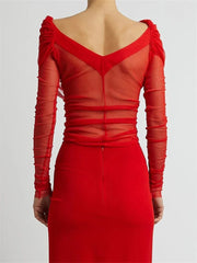 Mesh Off-Shoulder Ruched Top