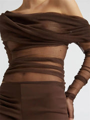 Mesh Off-Shoulder Ruched Top