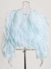 O-Neck Lantern Sleeve Ruffle Shirt