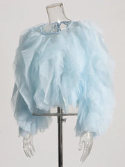 O-Neck Lantern Sleeve Ruffle Shirt