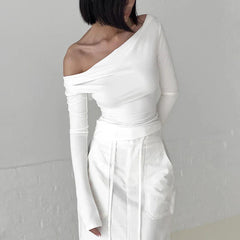 Off Shoulder Crop Long Sleeve Casual Tops
