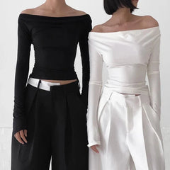 Off Shoulder Crop Long Sleeve Casual Tops