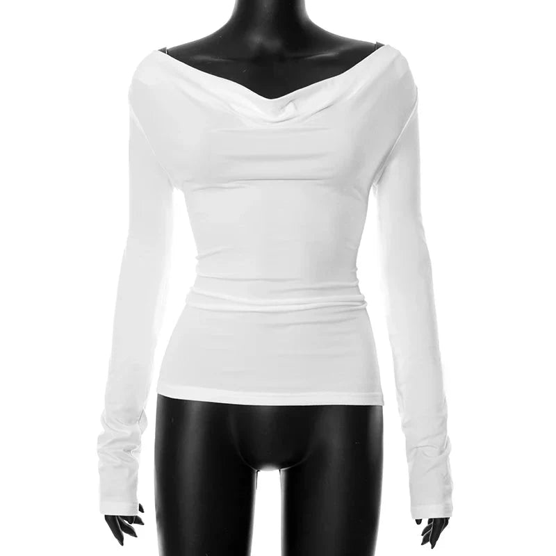 Off Shoulder Crop Long Sleeve Casual Tops