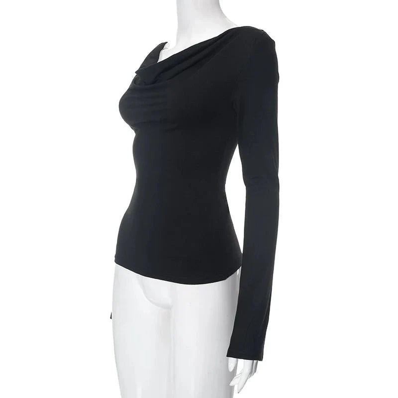 Off Shoulder Crop Long Sleeve Casual Tops