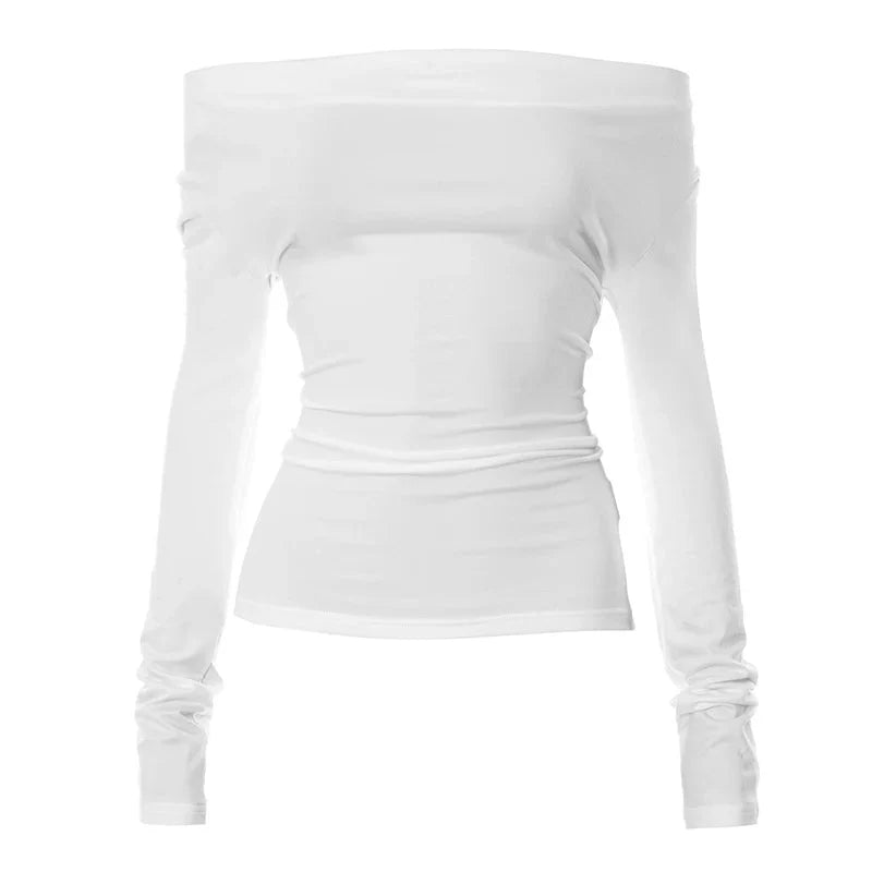 Off Shoulder Crop Long Sleeve Casual Tops