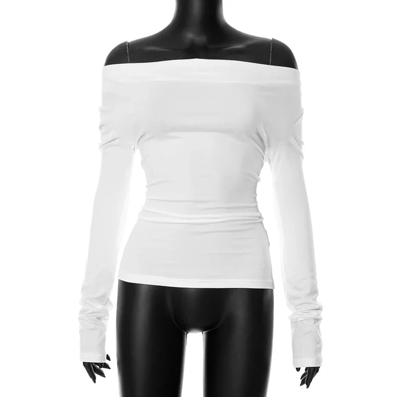 Off Shoulder Crop Long Sleeve Casual Tops