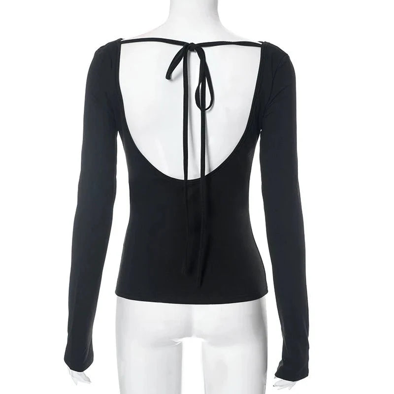 Off Shoulder Crop Long Sleeve Casual Tops