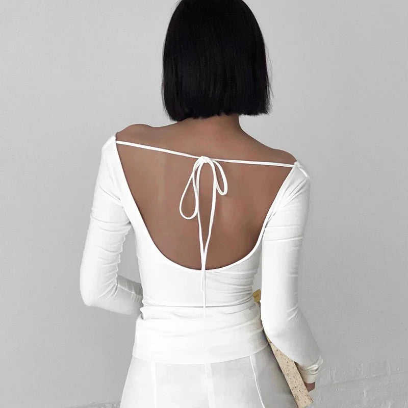 Off Shoulder Crop Long Sleeve Casual Tops