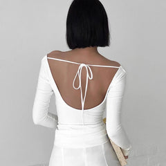 Off Shoulder Crop Long Sleeve Casual Tops
