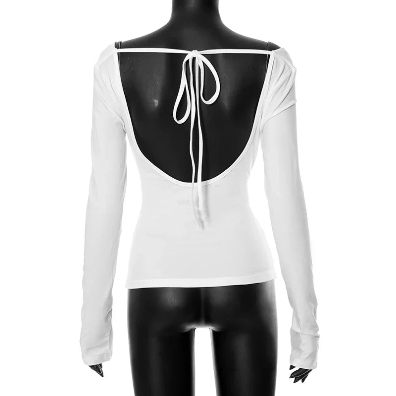 Off Shoulder Crop Long Sleeve Casual Tops