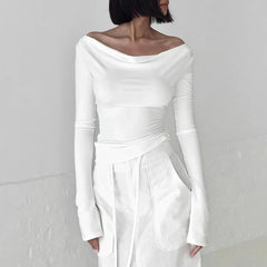Off Shoulder Crop Long Sleeve Casual Tops