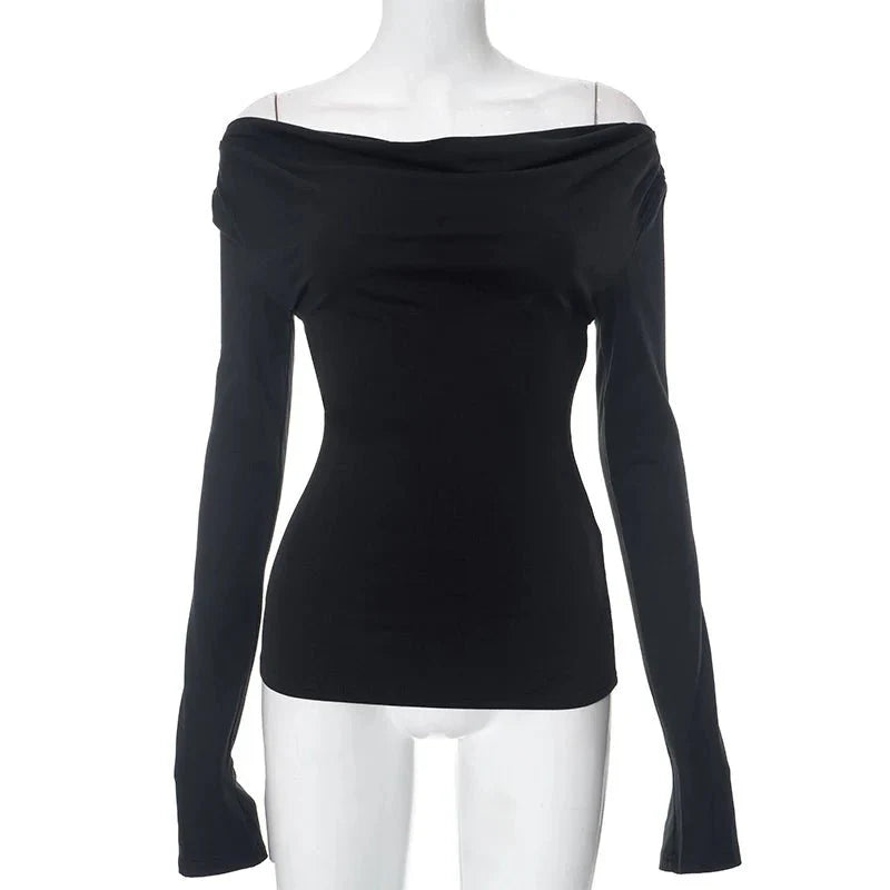 Off Shoulder Crop Long Sleeve Casual Tops