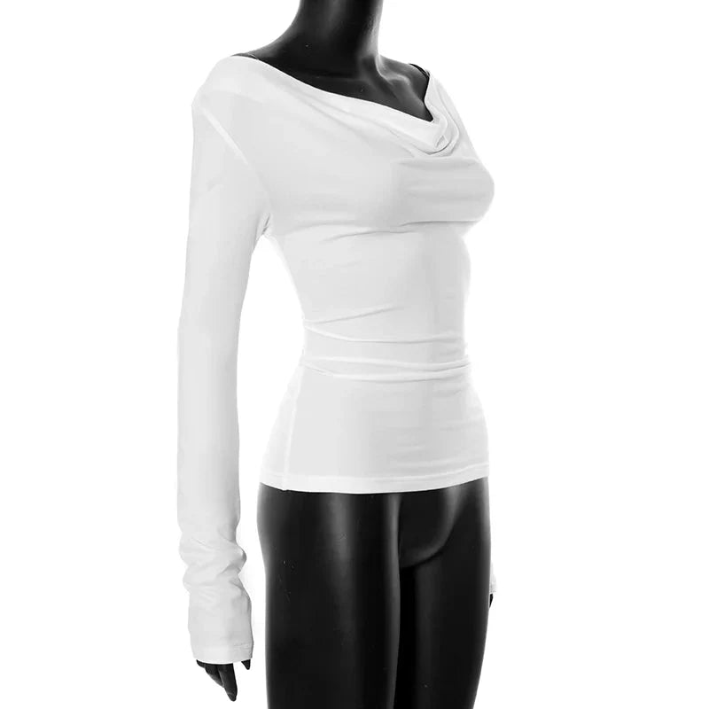 Off Shoulder Crop Long Sleeve Casual Tops