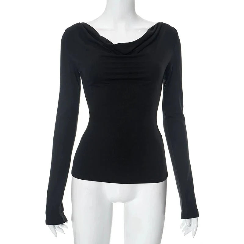 Off Shoulder Crop Long Sleeve Casual Tops