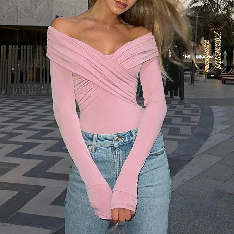 Off Shoulder Long Sleeve Bodysuit
