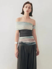 One-Shoulder Tie Dye Mesh Top