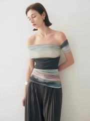 One-Shoulder Tie Dye Mesh Top