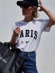 Cotton Letter Print Short Sleeve Tee T-shirts