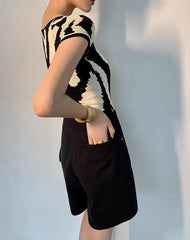 Patchwork Knit Short Sleeve Tops