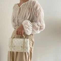 Pleated Chiffon See-through Blouses