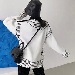 Print Graffiti Long Sleeve Knitted Cardigans Coat