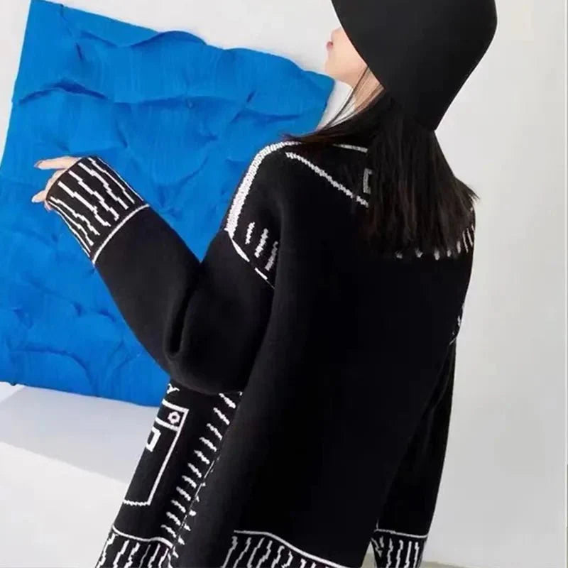 Print Graffiti Long Sleeve Knitted Cardigans Coat