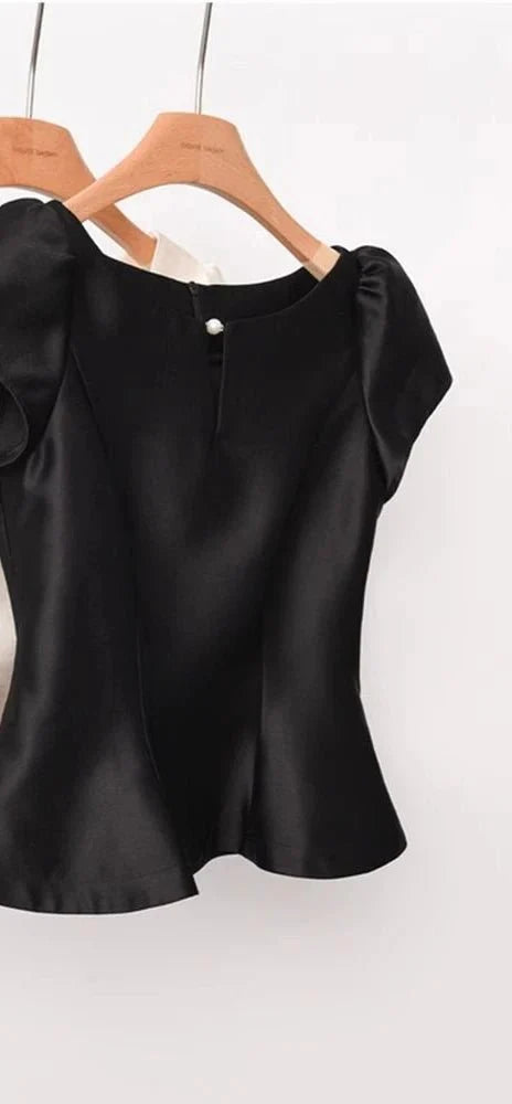 Puff Sleeve O-Neck Crop Blouse