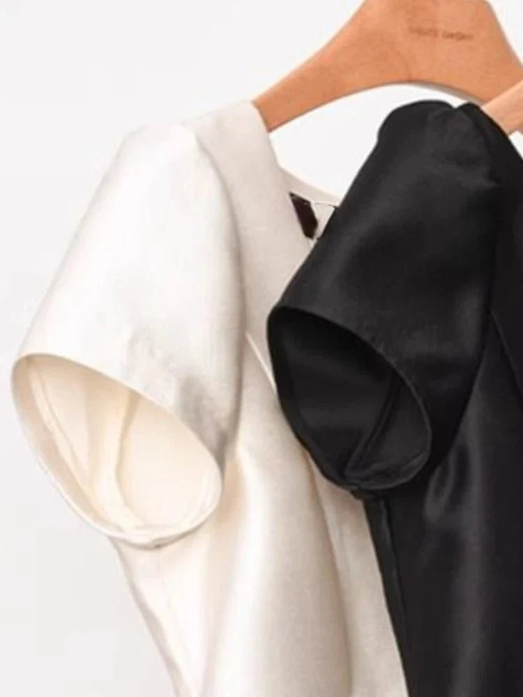 Puff Sleeve O-Neck Crop Blouse