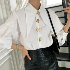 Retro Loose Turn Down Collar Elegant Shirts Blouse