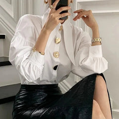 Retro Loose Turn Down Collar Elegant Shirts Blouse