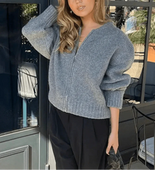 Round Neck Casual Zipper Sweater