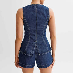 Round Neck Sleeveless Denim Tops