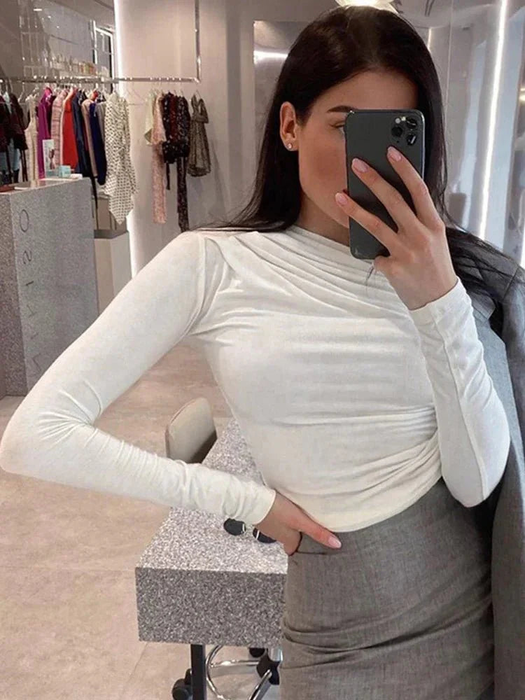 Ruched Long Sleeve Crop Top