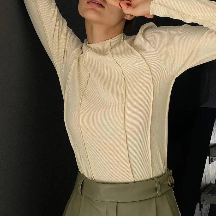 Ruched Turtleneck Slim Fit Casual Pullovers Tops