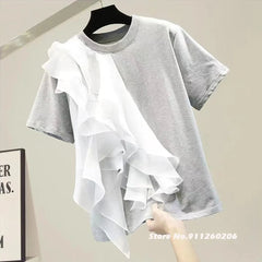 Ruffle Short Sleeve Casual T-Shirt