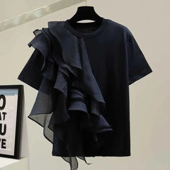 Ruffle Short Sleeve Casual T-Shirt