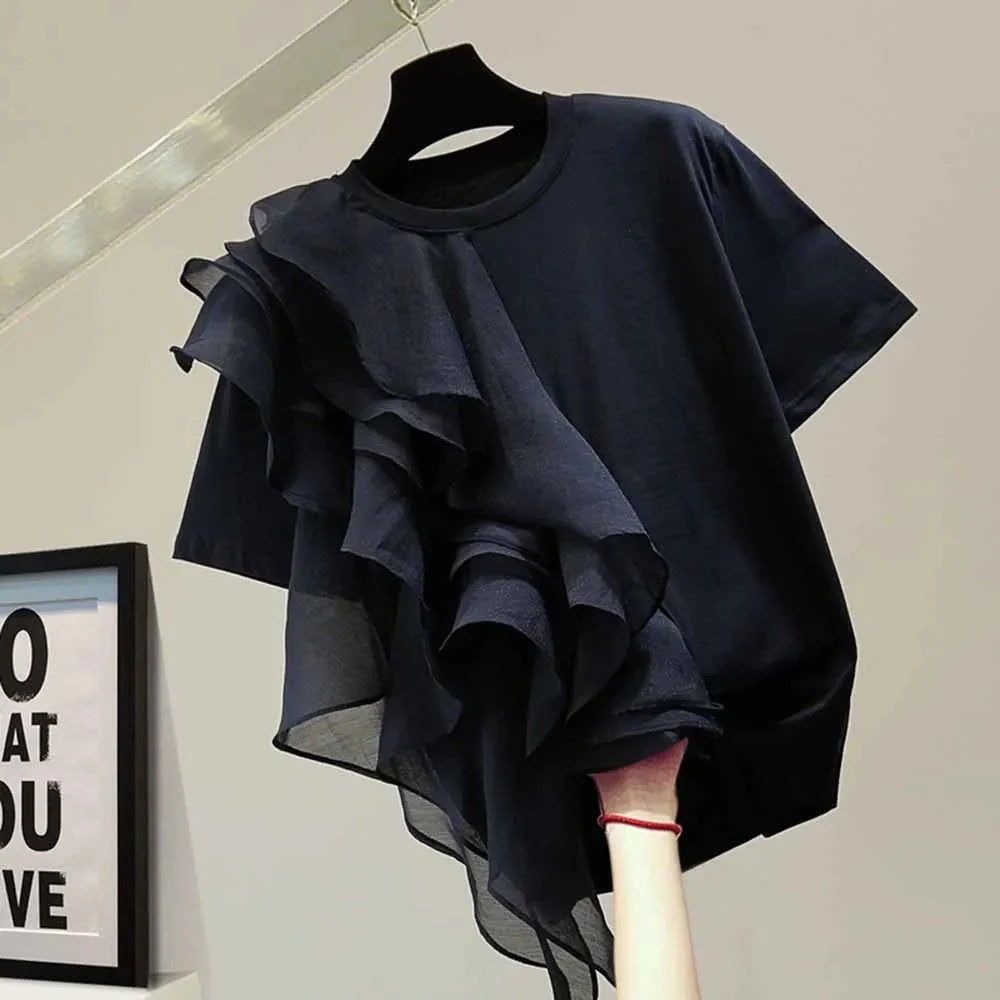 Ruffle Short Sleeve Casual T-Shirt