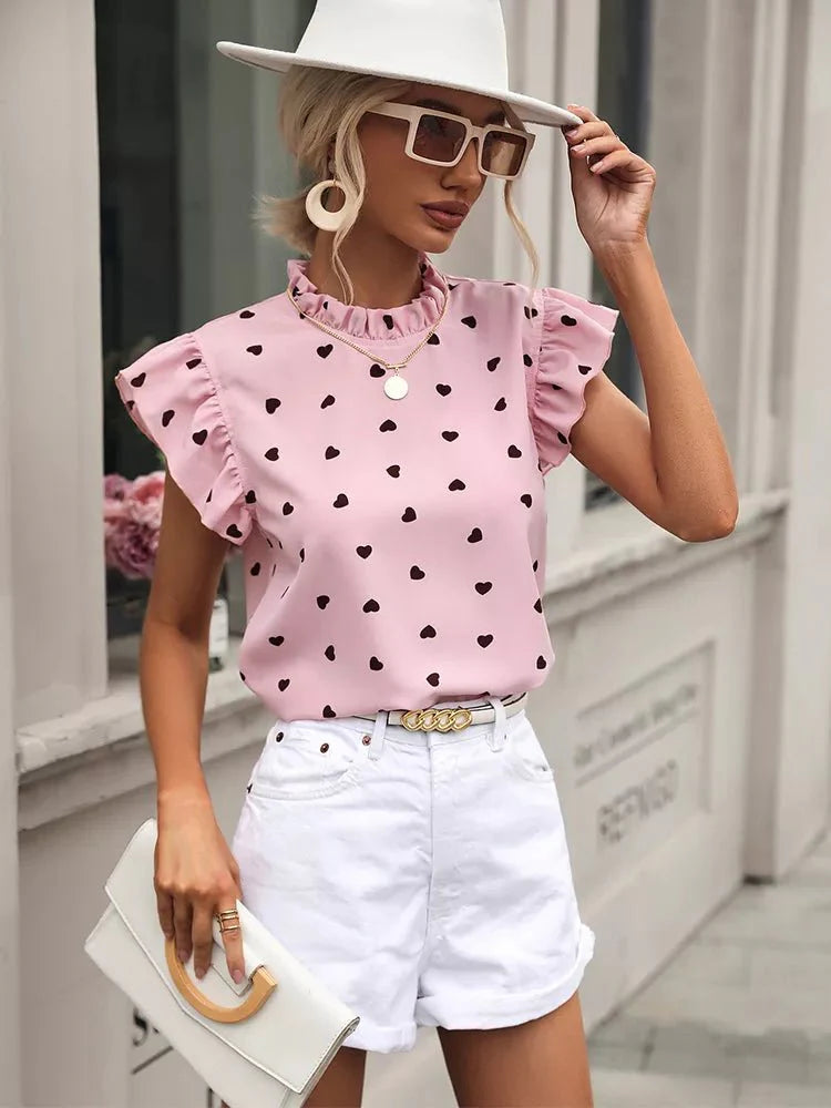 Ruffle Short Sleeve Heart Top
