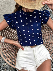 Ruffle Short Sleeve Heart Top