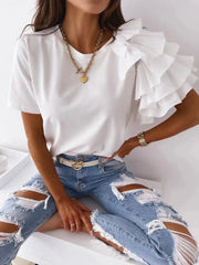 Ruffles Short Sleeve Casual Simple T-shirts
