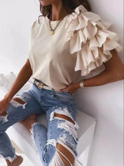 Ruffles Short Sleeve Casual Simple T-shirts