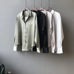 Satin Silk Shirt Vintage Blouse Top
