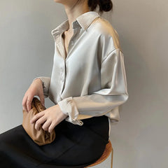 Satin Silk Shirt Vintage Blouse Top