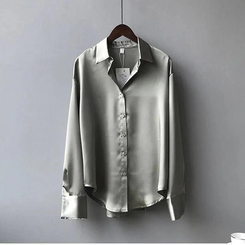 Satin Silk Shirt Vintage Blouse Top