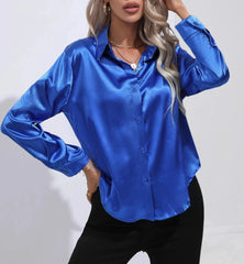 Satin Women Tops Blouses Long Sleeve Tops