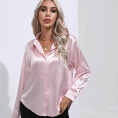 Satin Women Tops Blouses Long Sleeve Tops