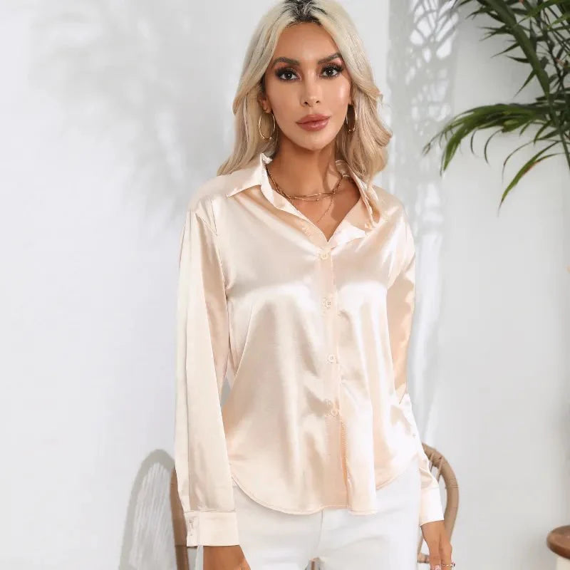 Satin Women Tops Blouses Long Sleeve Tops
